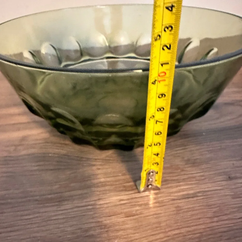 Vintage Avocado Green Glass Serving Bowl Mid Century Teardrop Panel 9